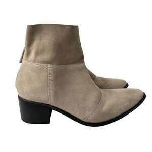 Black Suede Black Market Quiet Luxury Tan Ankle Boots Back Zip Heeled Size 10